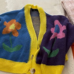 SHEIN Blue and Purple Floral Cardigan